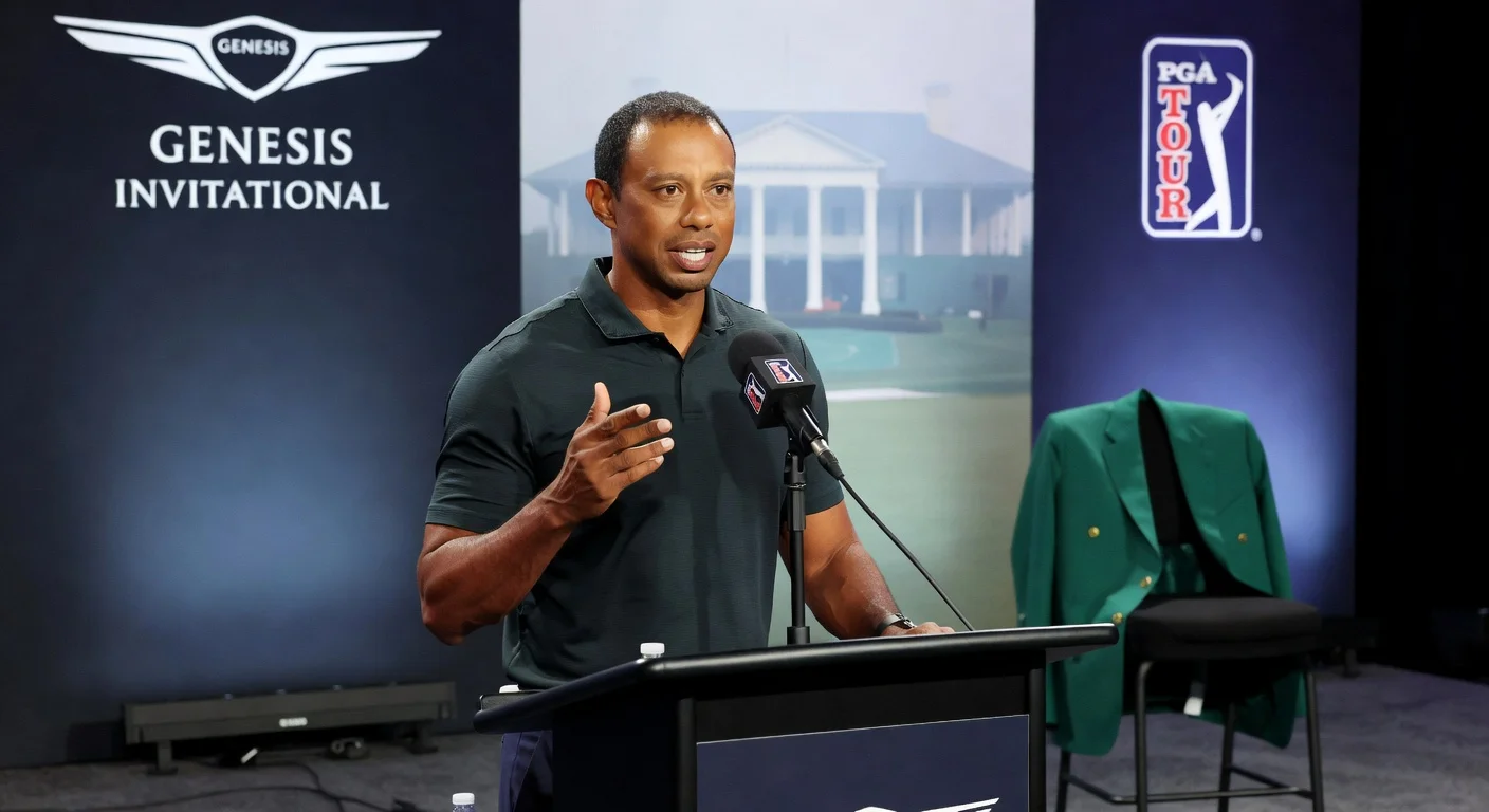 Tiger Woods speaks at Genesis Invitational press conference on health recovery, Masters potential, and PGA Tour changes.