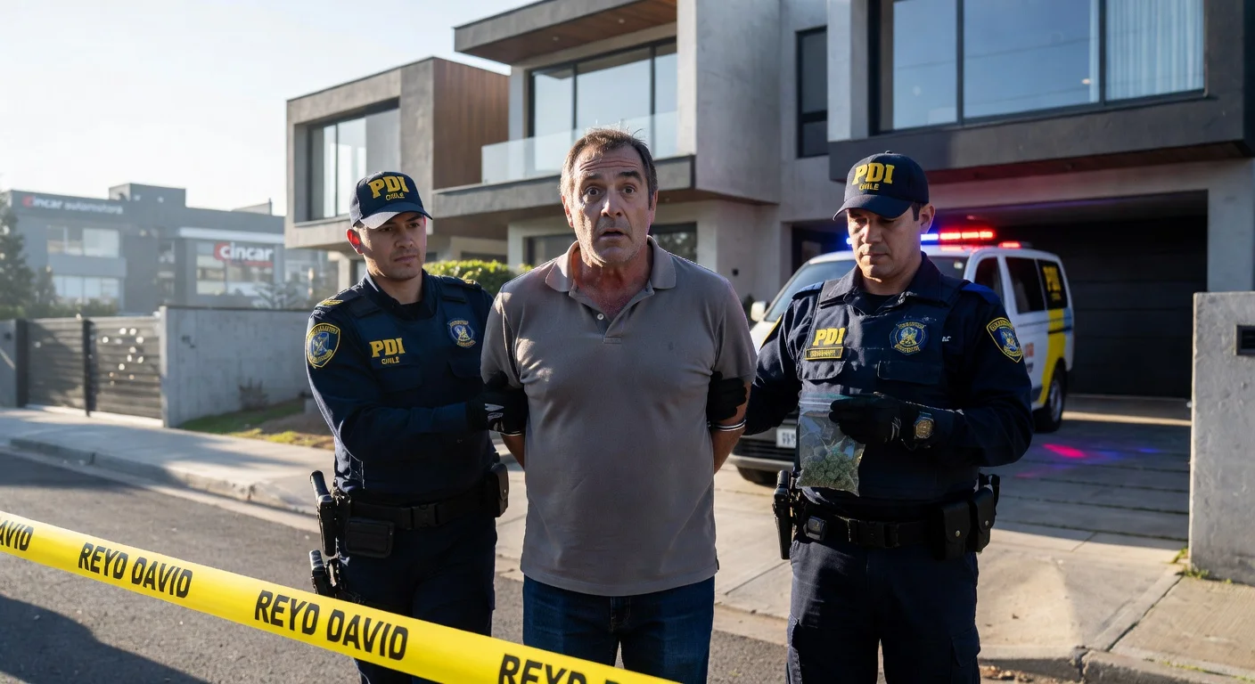 Police detain Francisco Kaminski at his Las Condes home amid marijuana possession and Cincar automotora money laundering investigation.