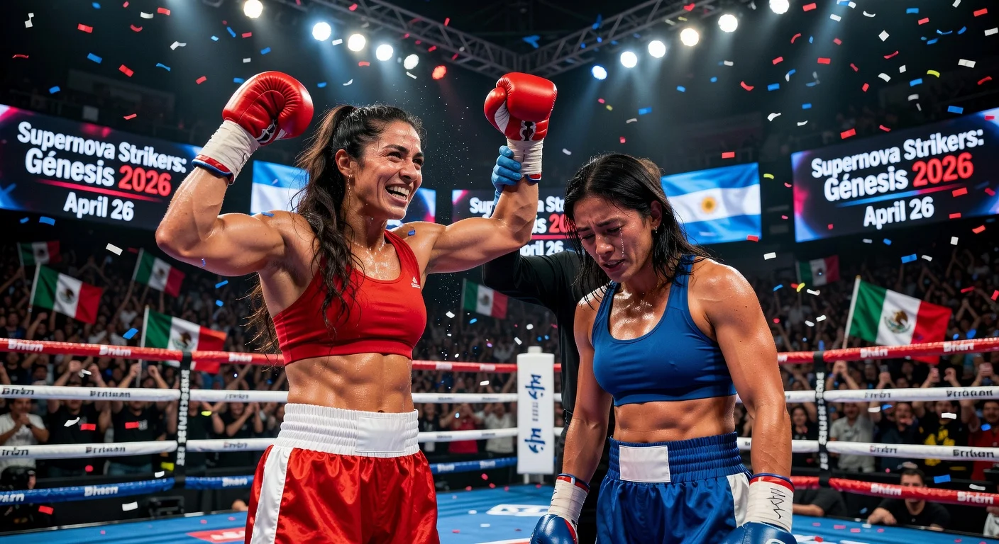 Flor Vigna celebrates unanimous decision victory over retiring Alana Flores in Supernova Strikers boxing main event.