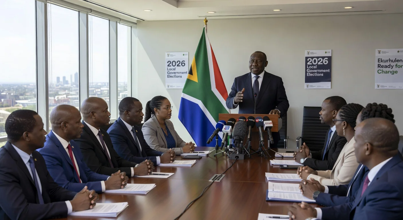 President Cyril Ramaphosa announces 4 November 2026 as South Africa's local government election date at PCC meeting in Ekurhuleni.