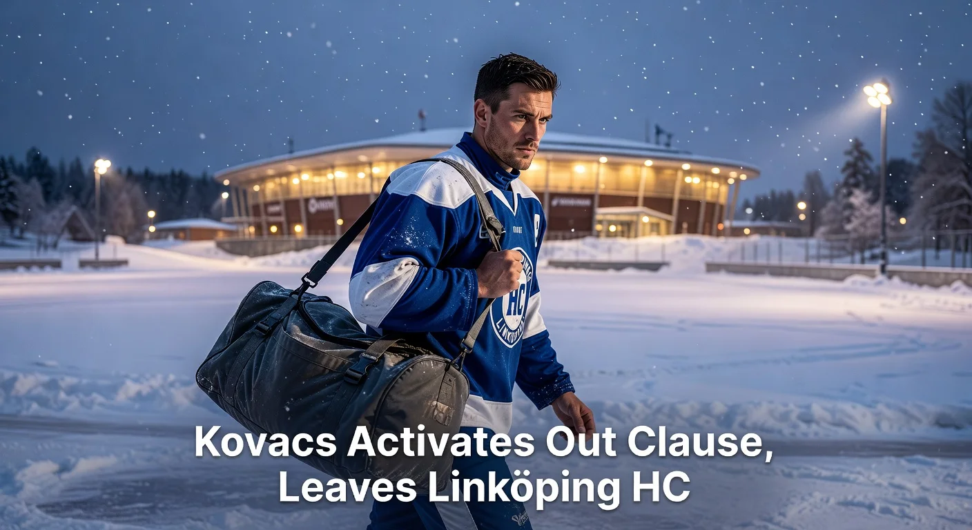 Robin Kovacs, SHL's former top scorer, departs Linköping HC arena after activating contract out clause, illustrated for sports news.