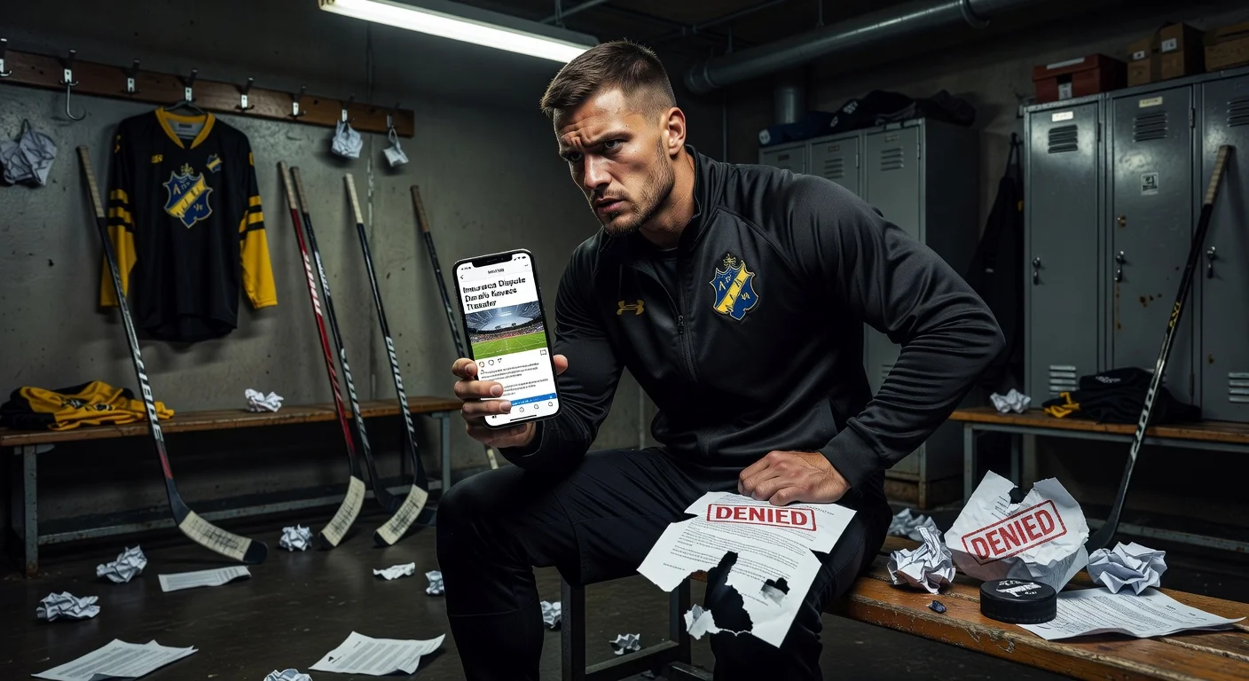 Robin Kovacs in AIK locker room, posting on Instagram about insurance row blocking his team return.