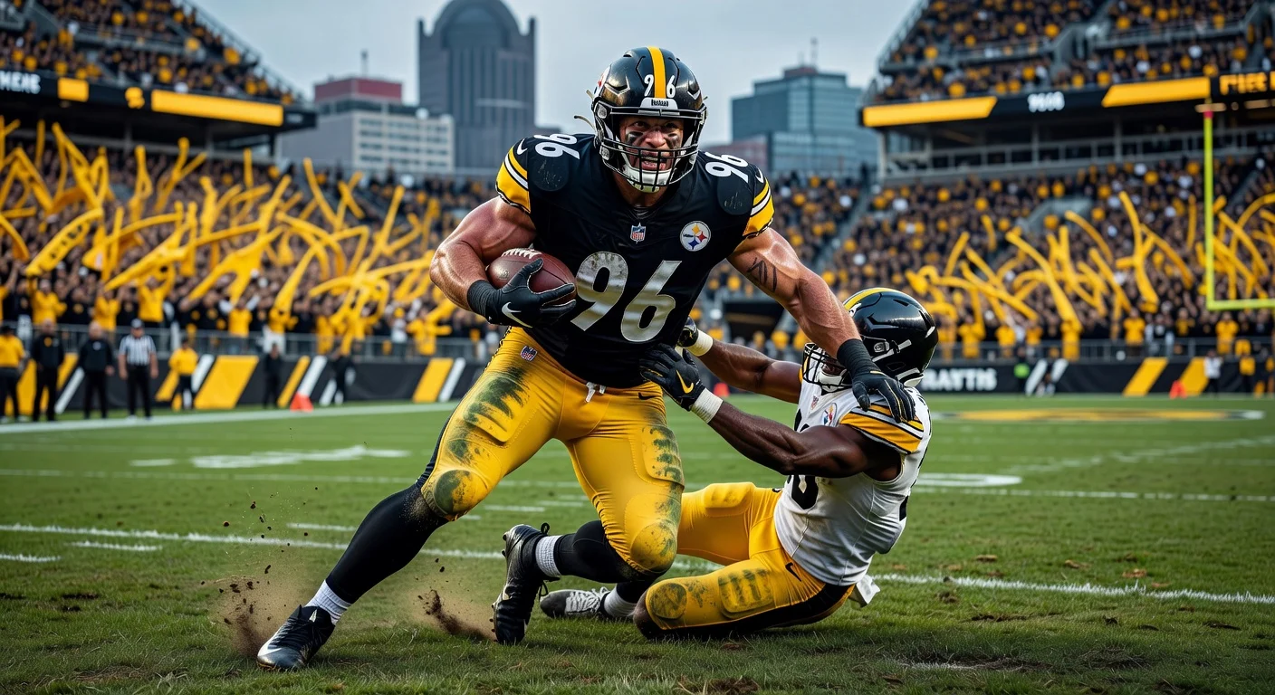 Pittsburgh Steelers new guard Gennings Dunker executing a dominant run block in an NFL game.