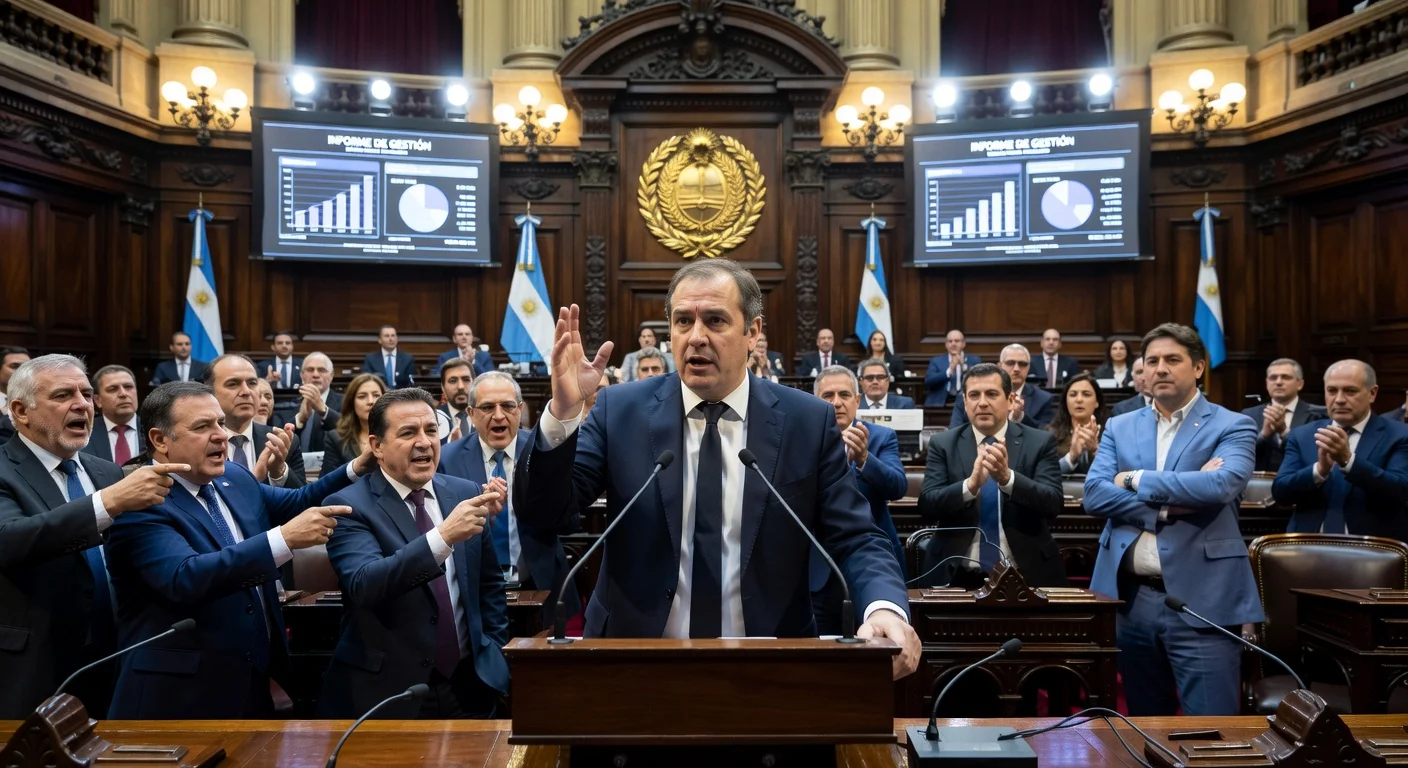 Manuel Adorni defiantly presents management report in Argentine Congress amid opposition calls for resignation, backed by President Milei.