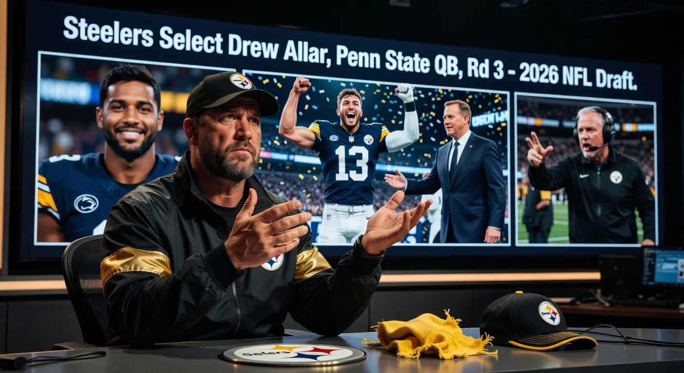 Ben Roethlisberger reacts skeptically to Pittsburgh Steelers drafting Penn State QB Drew Allar in 2026 NFL Draft.