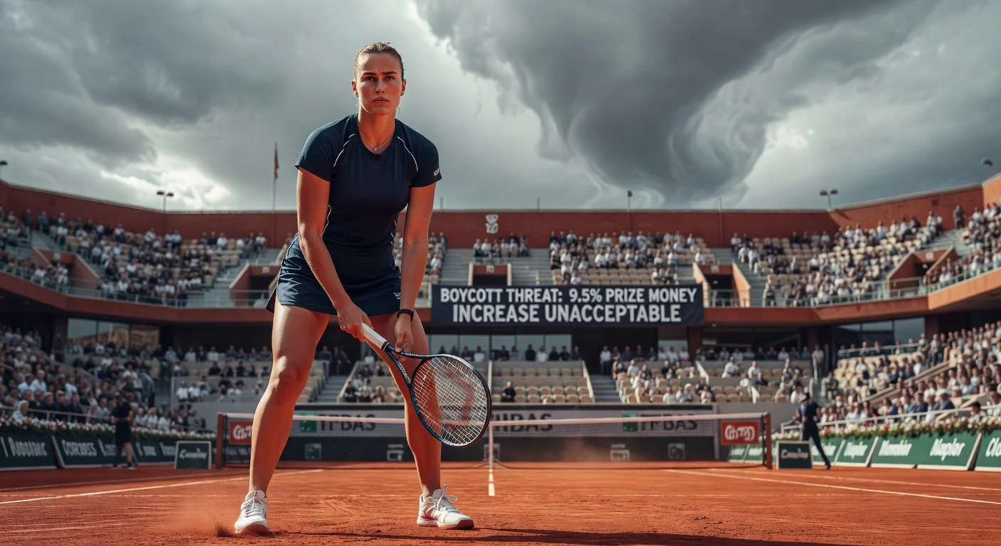 Aryna Sabalenka on clay court at French Open with defiant expression about prize money boycott