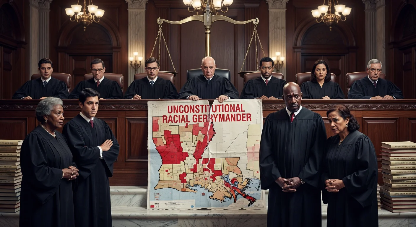 Illustration of Supreme Court ruling against Louisiana redistricting map