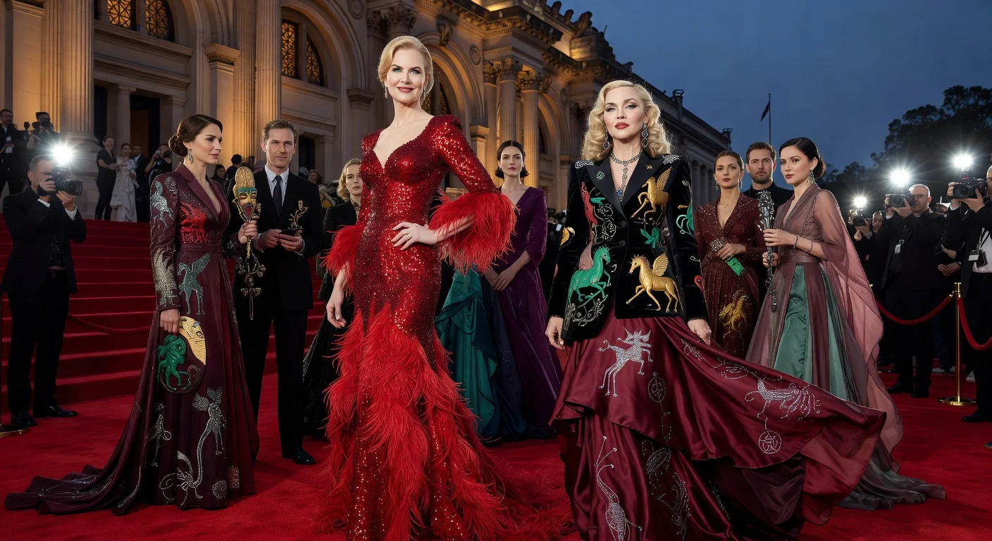 Nicole Kidman and Madonna on the 2026 Met Gala red carpet showcasing their artistic designer gowns.