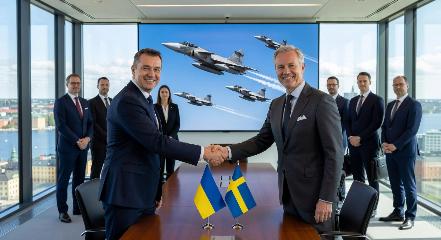 Ukraine's Defense Minister meeting Swedish officials to discuss Gripen aircraft deal in Stockholm.
