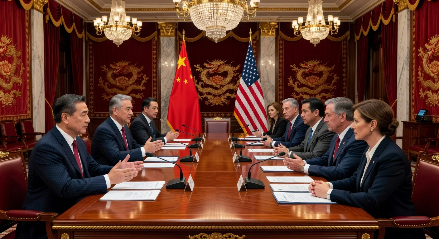 Diplomatic meeting between Chinese Premier Li Qiang, Foreign Minister Wang Yi, and US Senators in Beijing discussing cooperation.