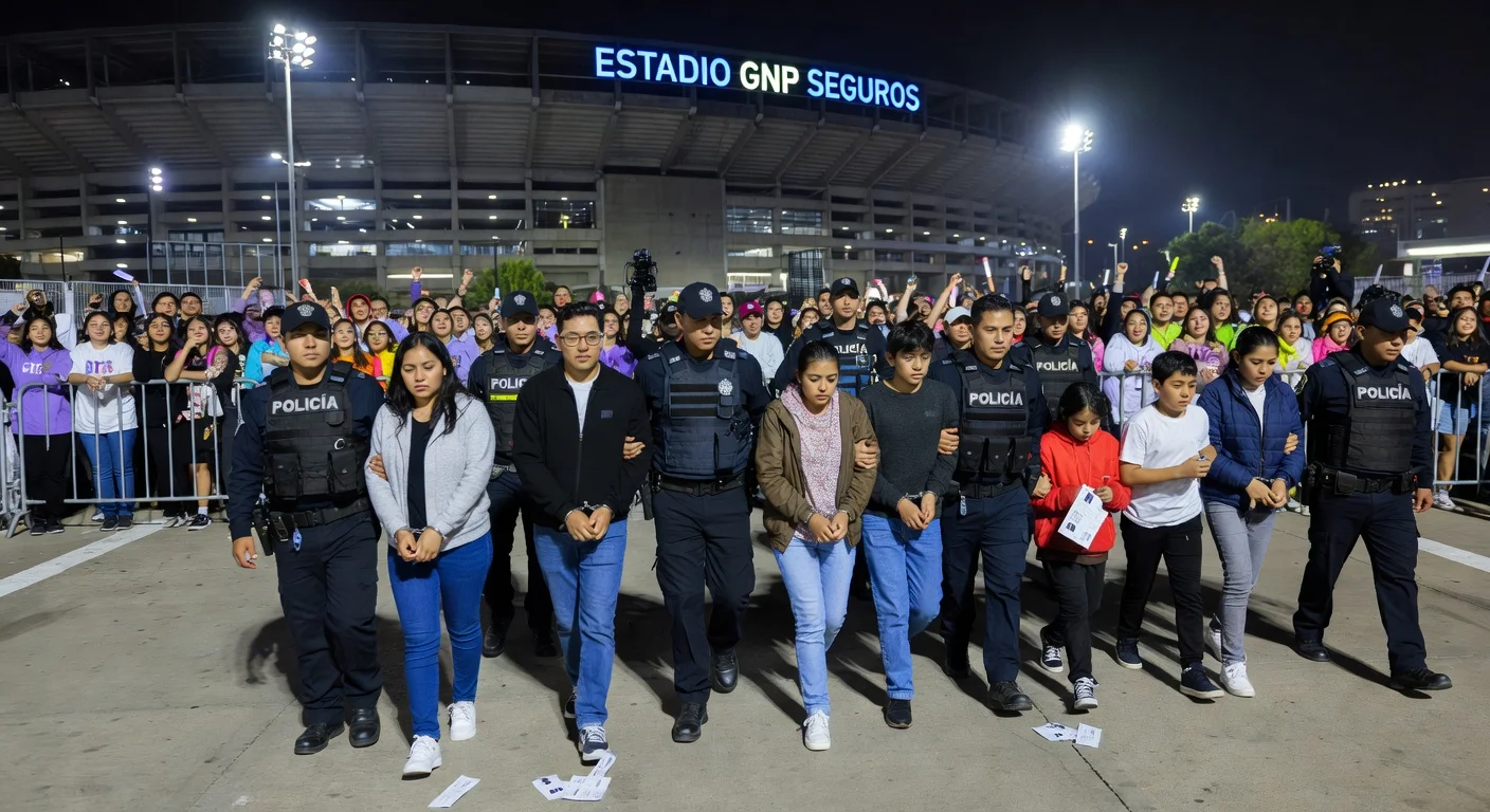 Mexican authorities detaining individuals accused of reselling tickets at the BTS concert venue.
