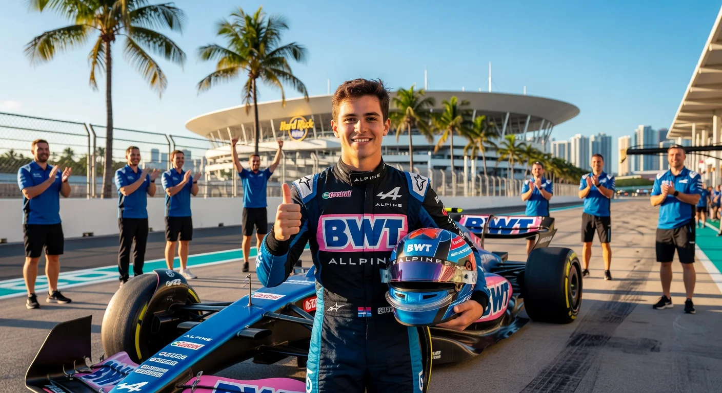 Franco Colapinto celebrates Alpine's strong qualifying performance with P8 at the Miami F1 Grand Prix.