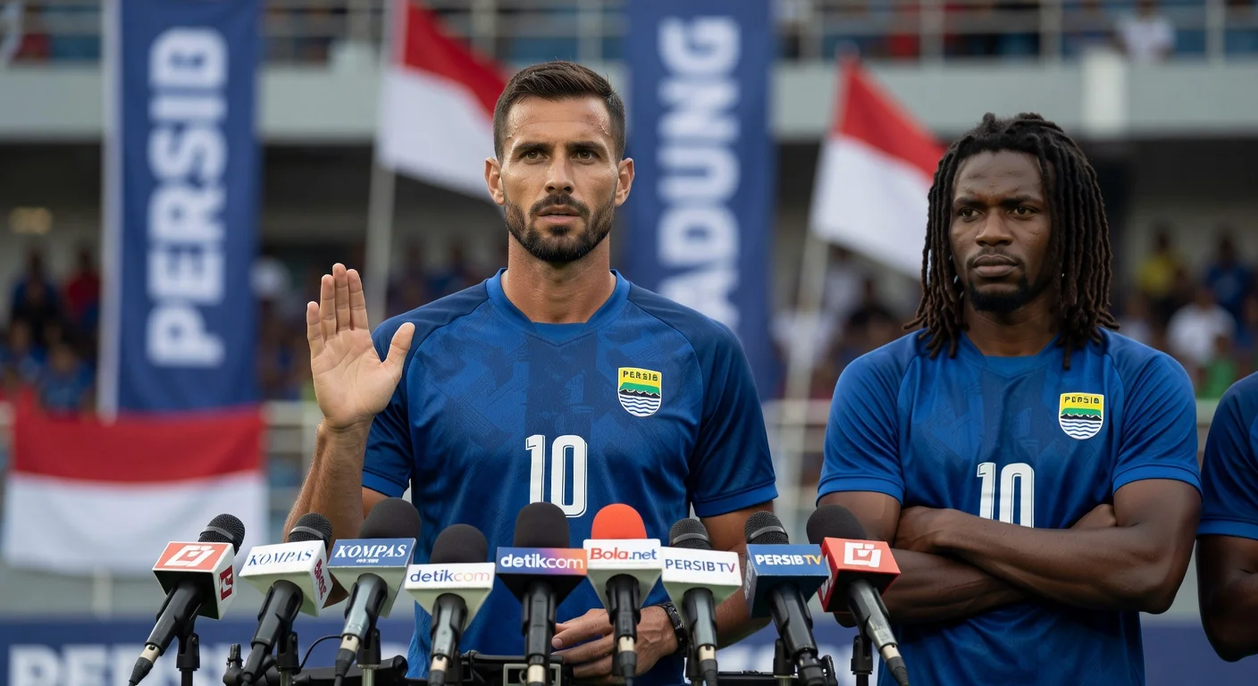 Marc Klok, Persib Bandung captain, denies racism claims at press conference with teammate support.