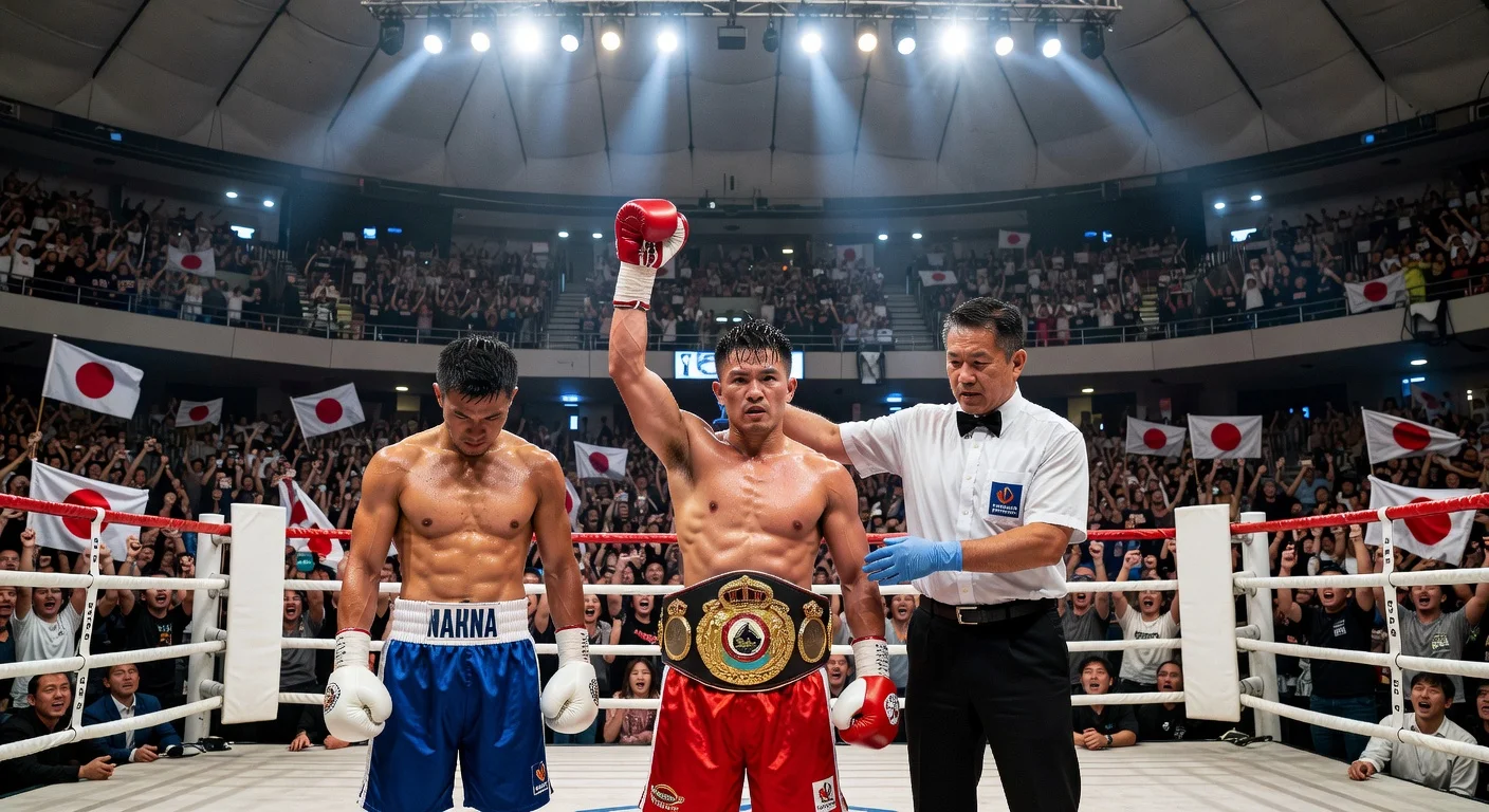 Naoya Inoue celebrates unanimous decision victory over Junto Nakatani in sold-out Tokyo Dome boxing match.