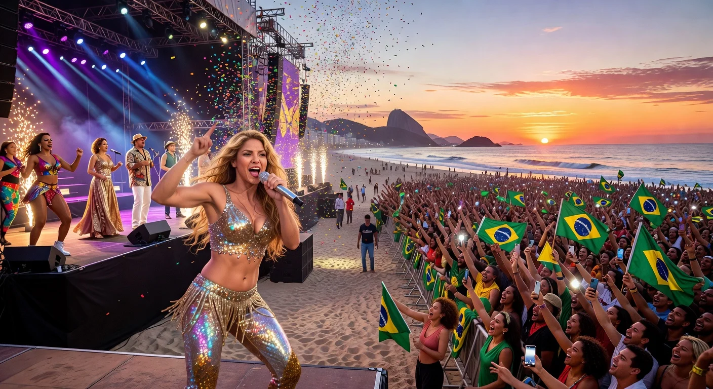 Shakira captivates 2 million fans at her free concert on Copacabana Beach, Rio, with Brazilian artist guests.