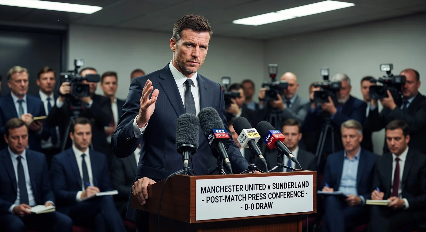 Michael Carrick at a press conference defending Manchester United after their draw with Sunderland.