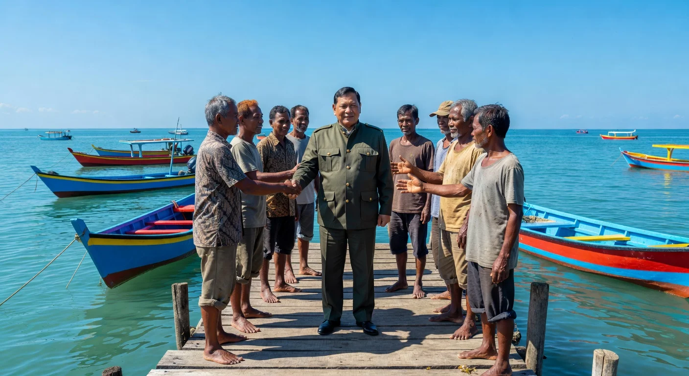 President Prabowo with fishermen and new boats at Gorontalo dock
