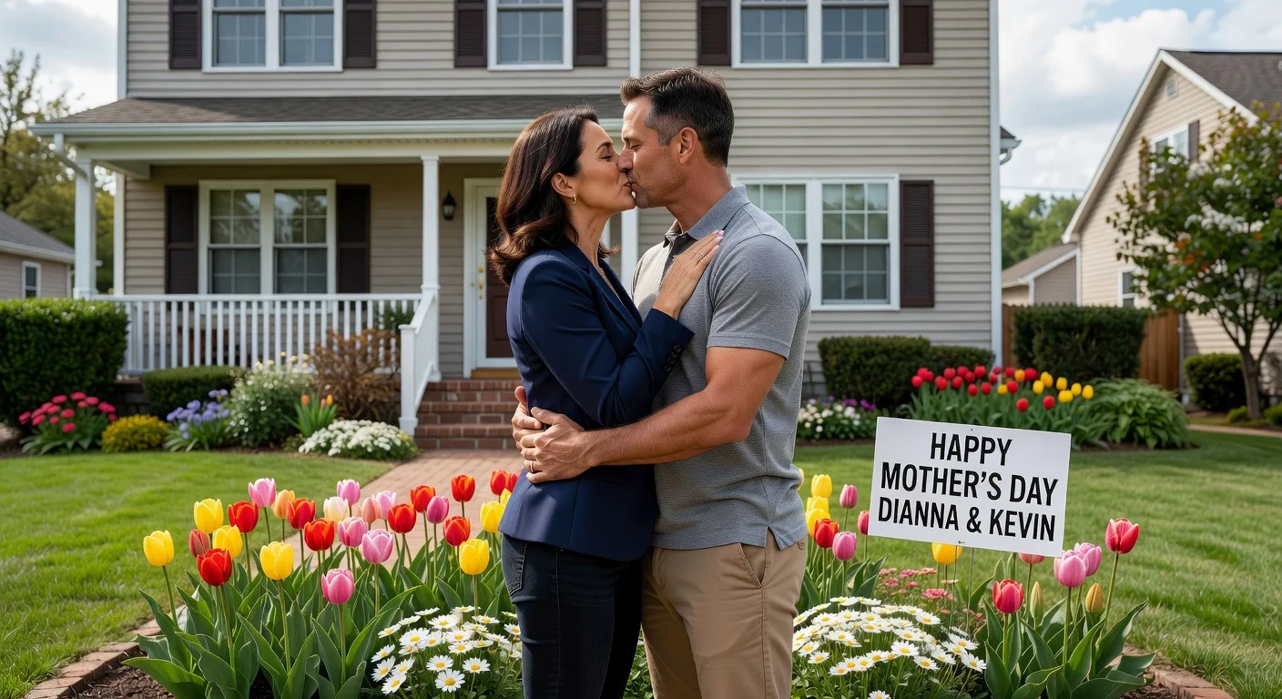 Dianna Russini kissing her husband outside their New Jersey home on Mother's Day