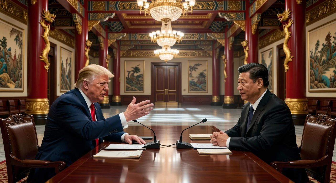 Donald Trump and Xi Jinping discussing human rights during a meeting in Beijing, with reference to a jailed pastor.
