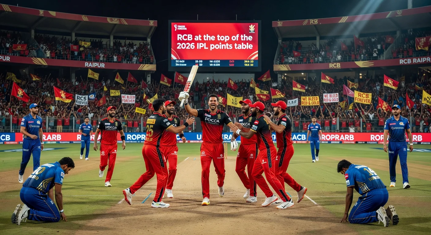 Royal Challengers Bengaluru players celebrating their narrow victory over Mumbai Indians in a tense IPL match.