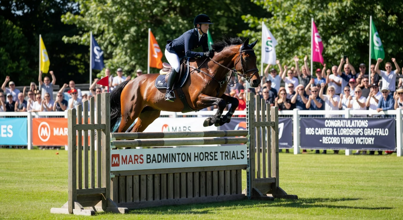 Ros Canter and Lordships Graffalo jumping during their winning clear round at Badminton Horse Trials