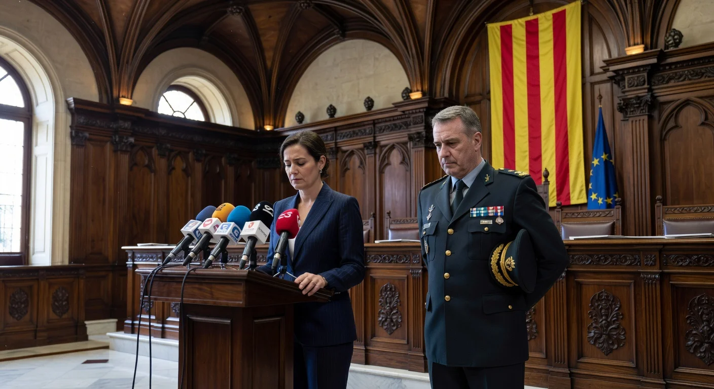 Interior Minister Núria Parlon and Mossos director Josep Lluís Trapero apologizing in the Catalan parliament for undercover infiltration of a teachers assembly.