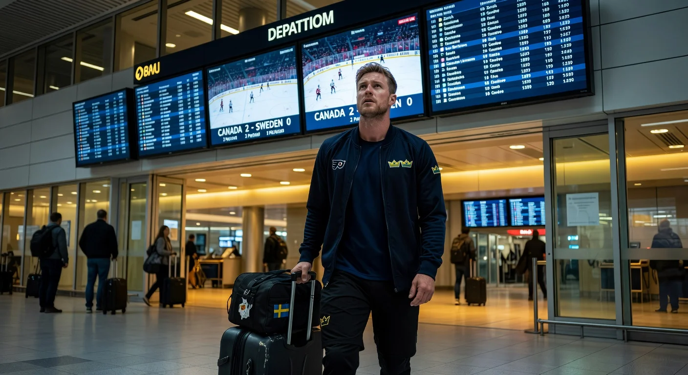 Swedish hockey player Carl Grundström missing the World Championship game against Canada due to late arrival in Switzerland.