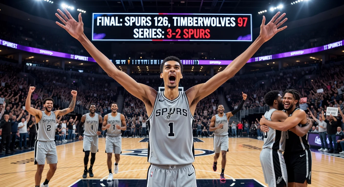 Victor Wembanyama celebrating the Spurs' win over the Timberwolves