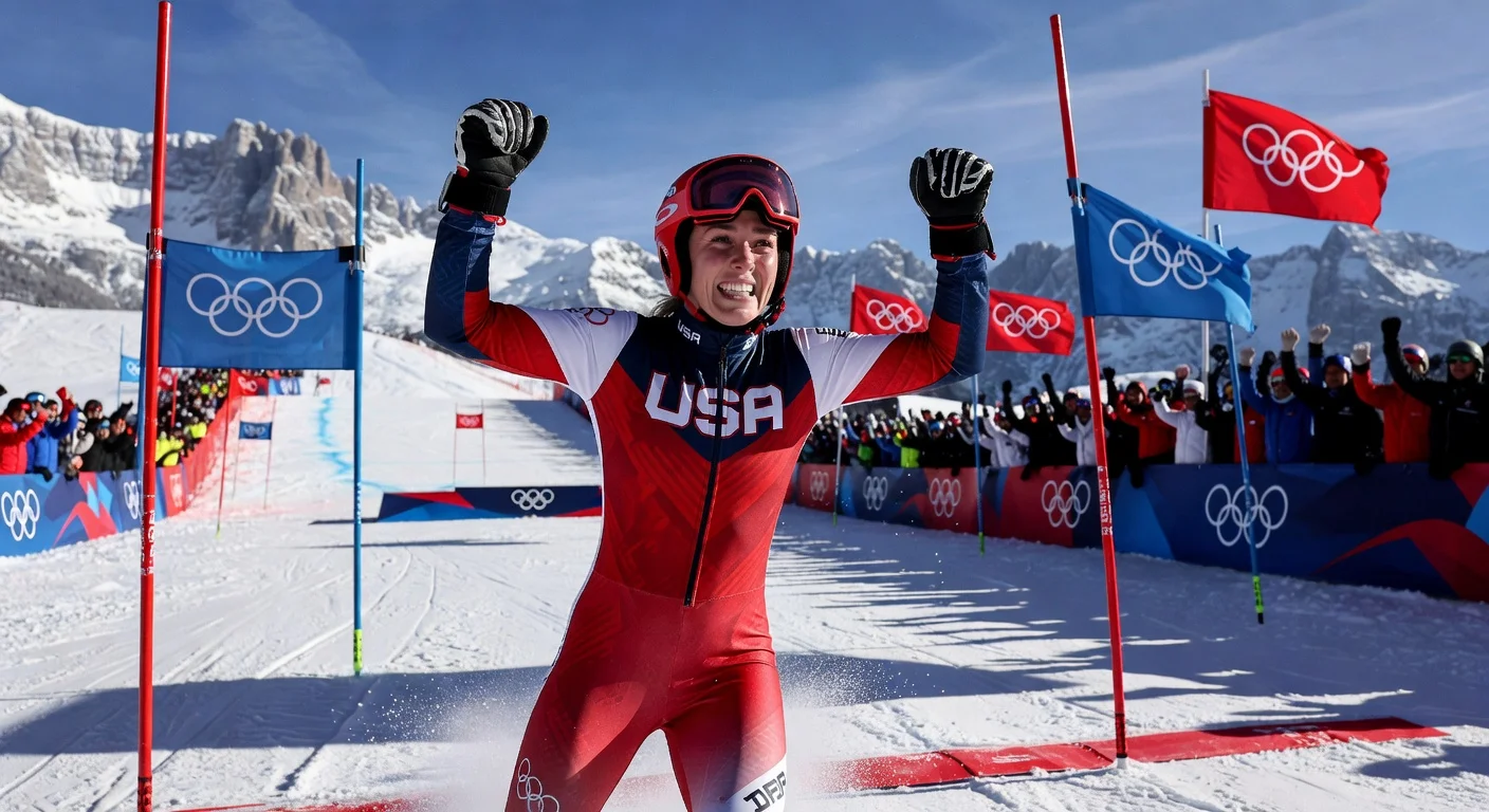 Mikaela Shiffrin celebrates emotional gold medal victory in women's slalom at 2026 Winter Olympics.