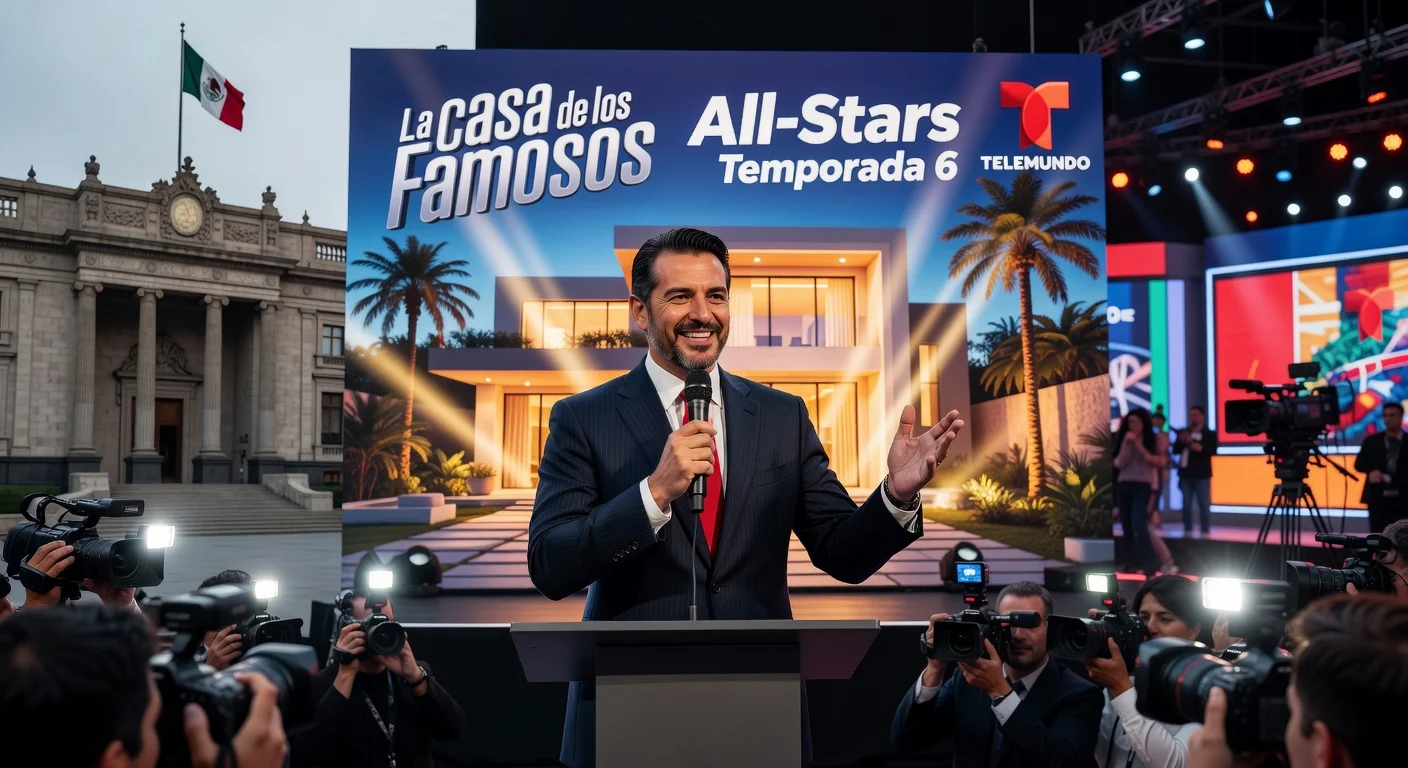 Sergio Mayer at press conference announcing leave as deputy to join La Casa de los Famosos reality show.