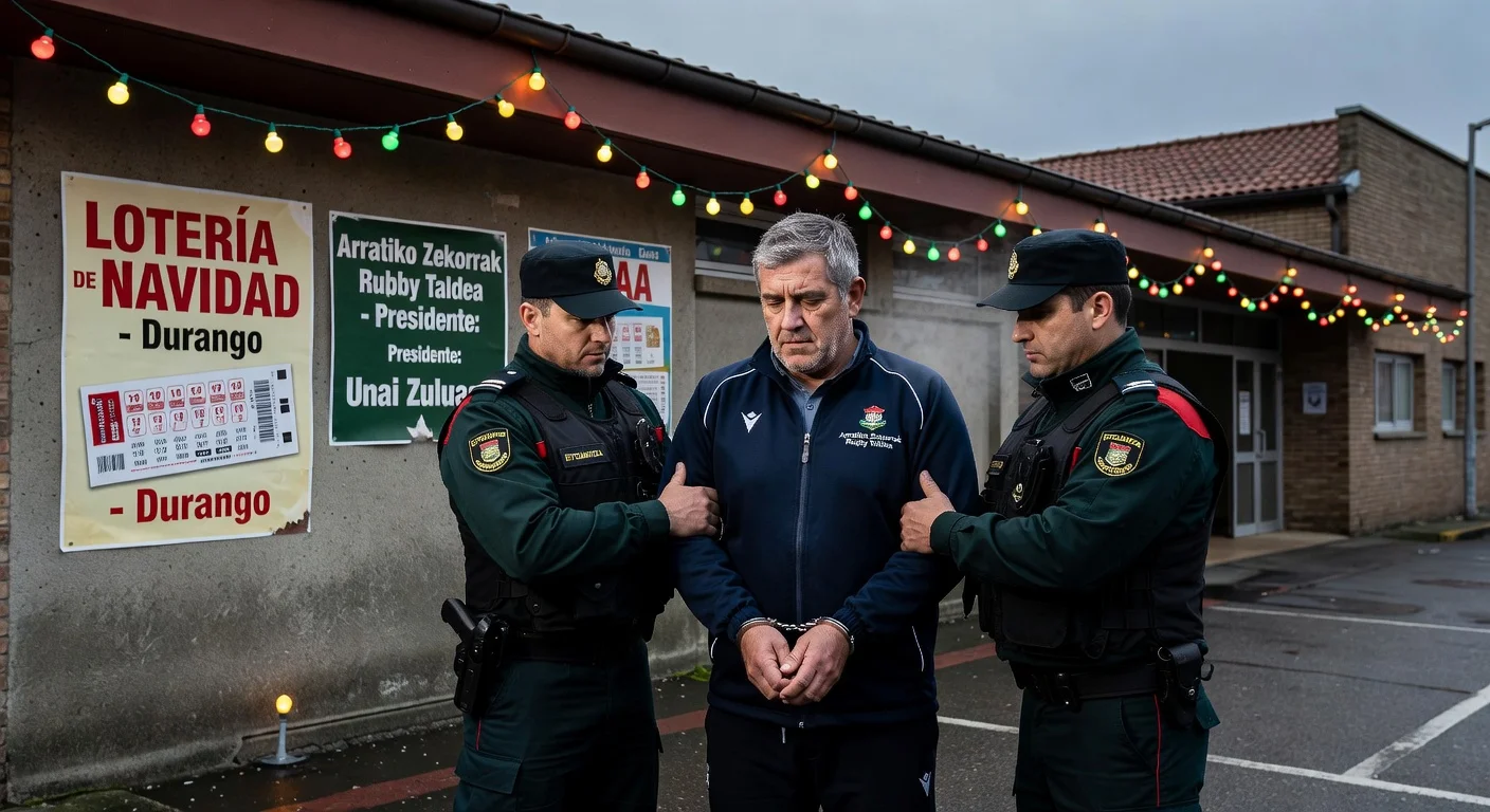 Police arresting a rugby club president in connection with a Christmas lottery scam.