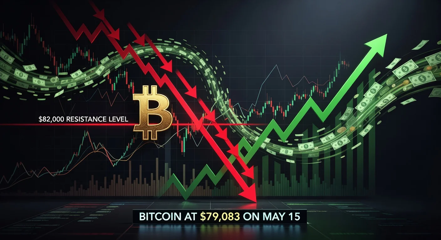 Illustration of Bitcoin price falling below 82000 due to rising treasury yields