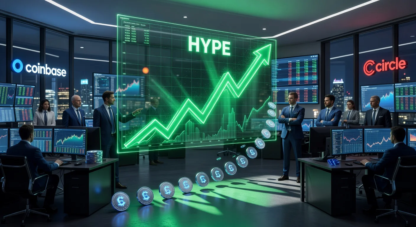 Illustration of HYPE token price rally supported by Coinbase and Circle's USDC integration.