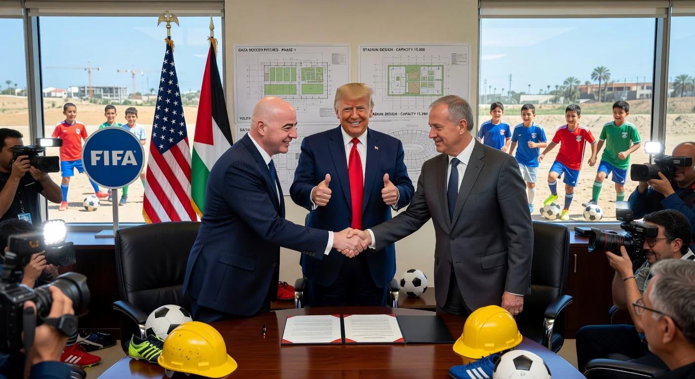 FIFA and Trump's Board of Peace sign deal for Gaza soccer reconstruction, with President Trump announcing $75M funding.