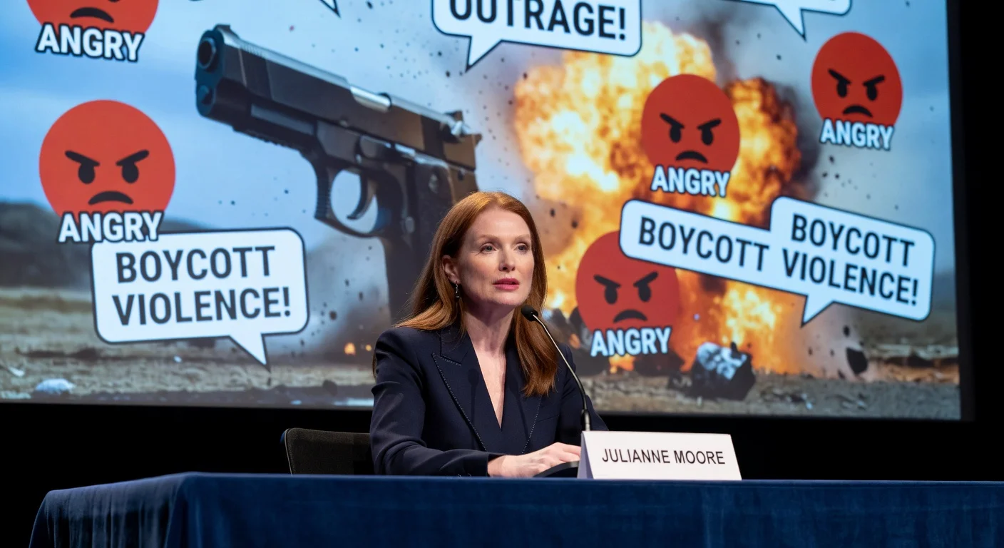 Julianne Moore facing backlash at Cannes for her comments on violent movies.