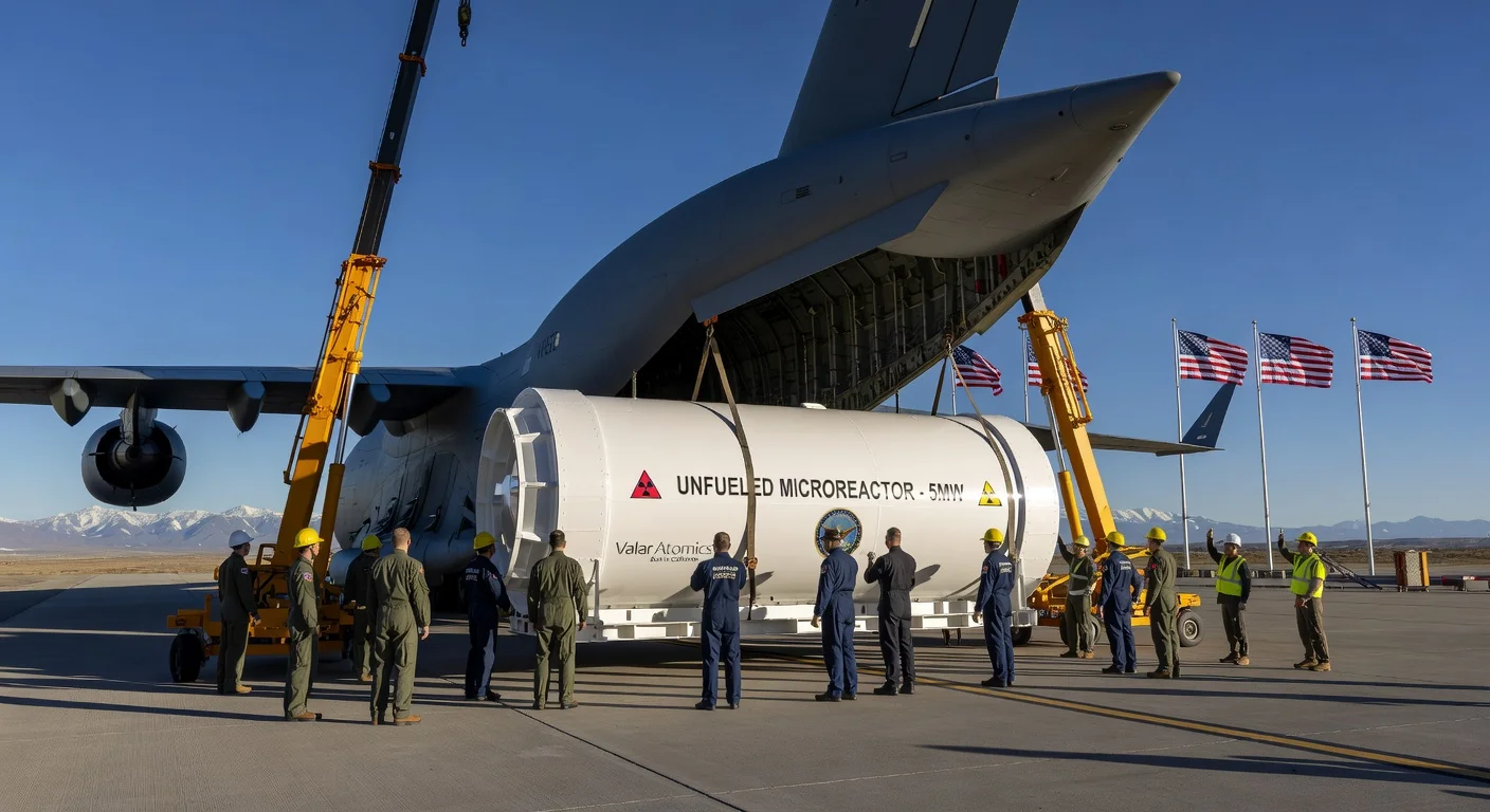 US Air Force C-17 unloads pioneering 5-megawatt microreactor at Hill Air Force Base, Utah, in first military airlift of portable nuclear tech.