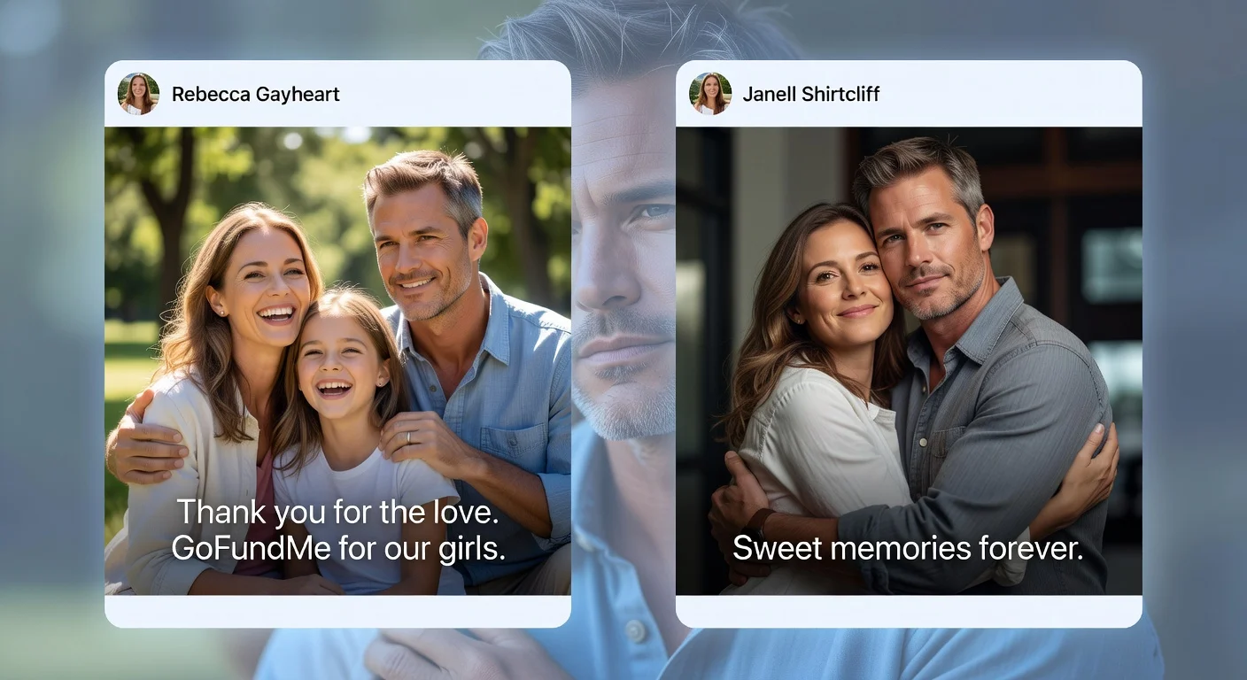 Collage of Instagram tributes from Eric Dane's wife Rebecca Gayheart and girlfriend Janell Shirtcliff, featuring family photos and memories after his ALS death.
