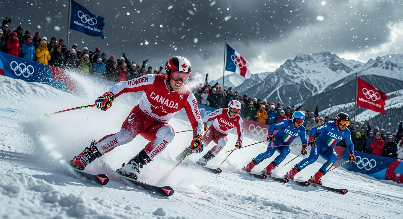 Canadian skier Reece Howden battles heavy snow and frustration in Olympic ski cross quarterfinals as Italians lead.