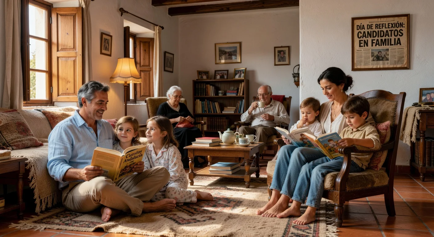 Andalusian political candidates spending a relaxing day with their families reading books before the regional elections.