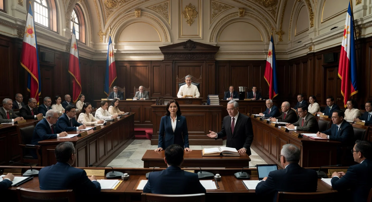 A scene from the Philippine Senate impeachment proceedings against Vice President Sara Duterte.