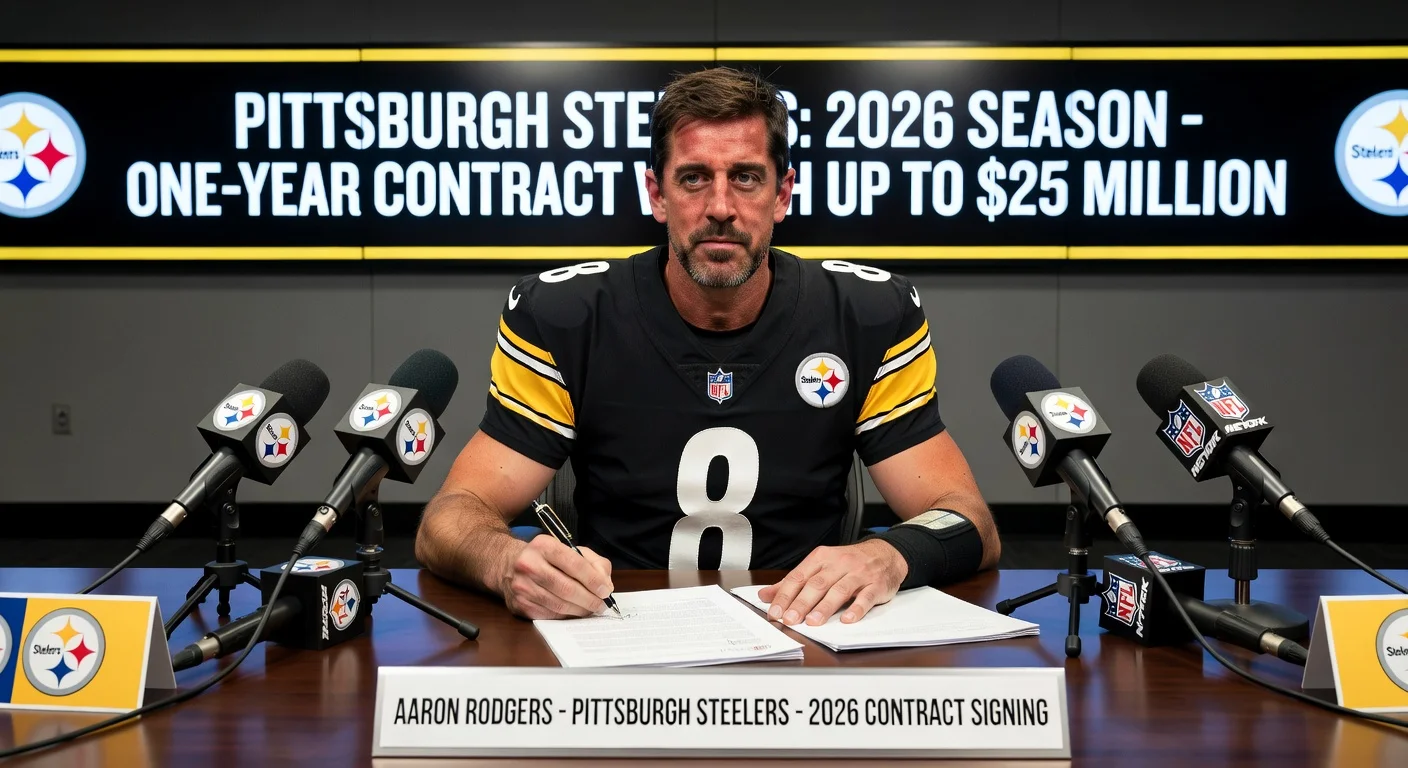 Aaron Rodgers signing his contract with the Pittsburgh Steelers