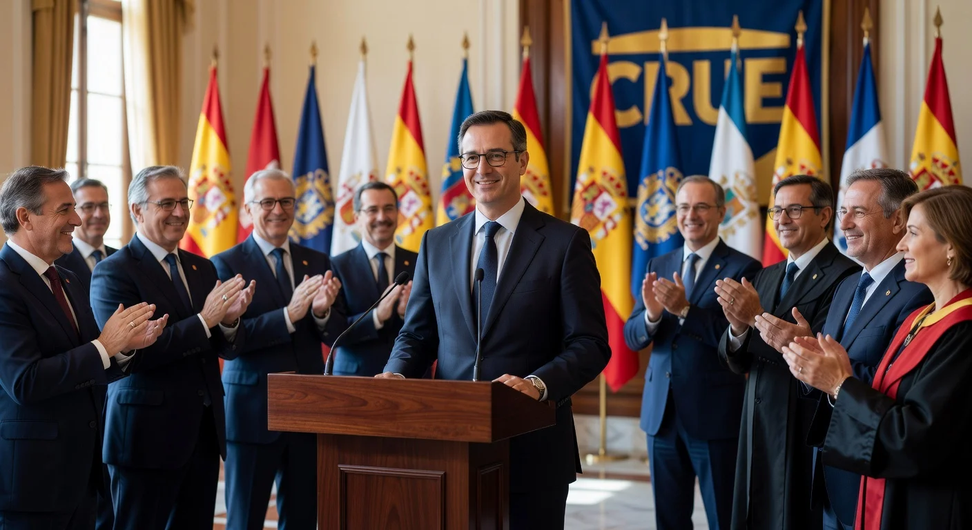 Julián Garde elected as president of CRUE in a formal university conference setting.