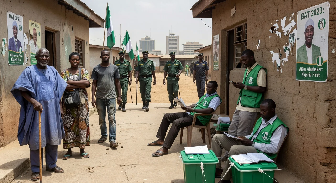 Low voter turnout at an FCT polling station during area council elections, with idle officials and minimal crowds amid political criticism.