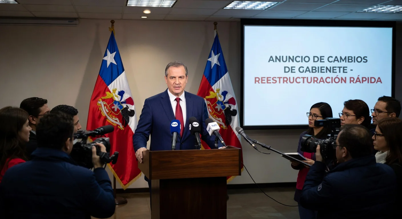 President José Antonio Kast announcing cabinet reshuffle at a press conference.