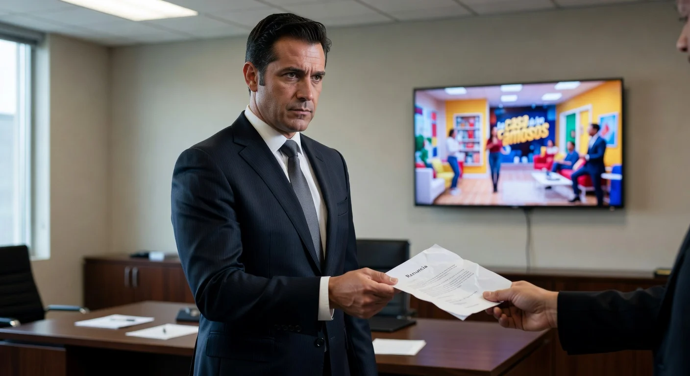 Illustration of actor Sergio Mayer resigning from the Morena political party after appearing on a reality show.