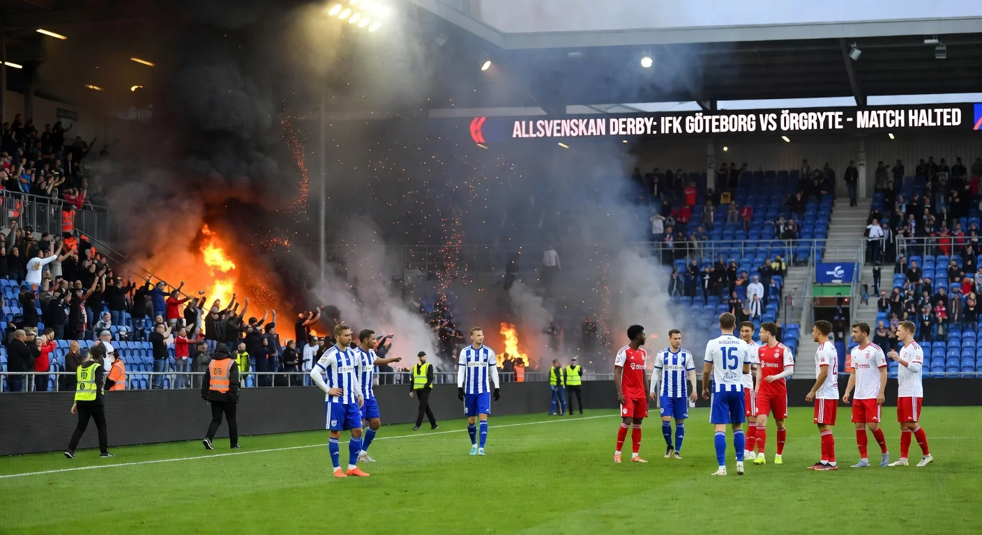 Fire erupting in the stands during the halted IFK Göteborg vs Örgryte soccer match