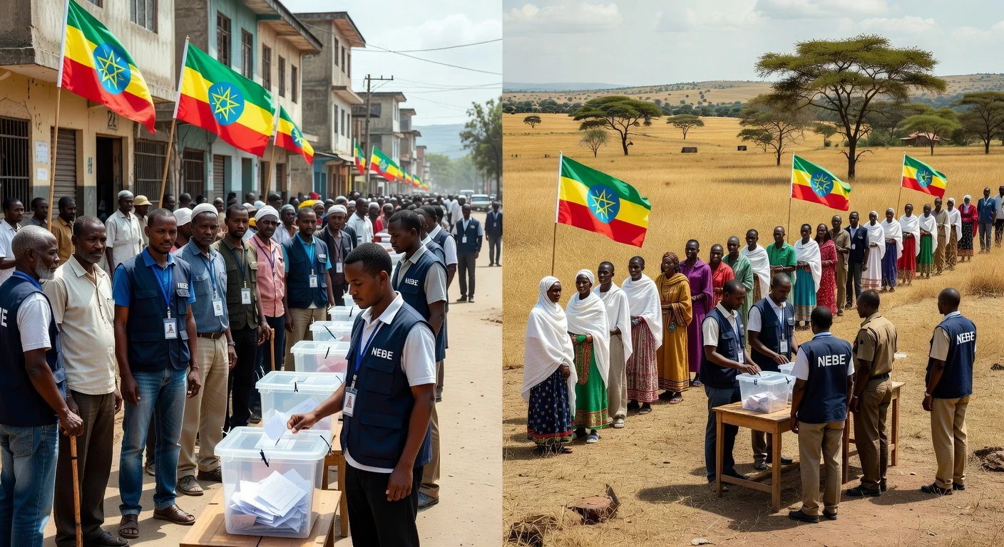 Ethiopian election monitors at polling stations ensuring fair voting conditions.