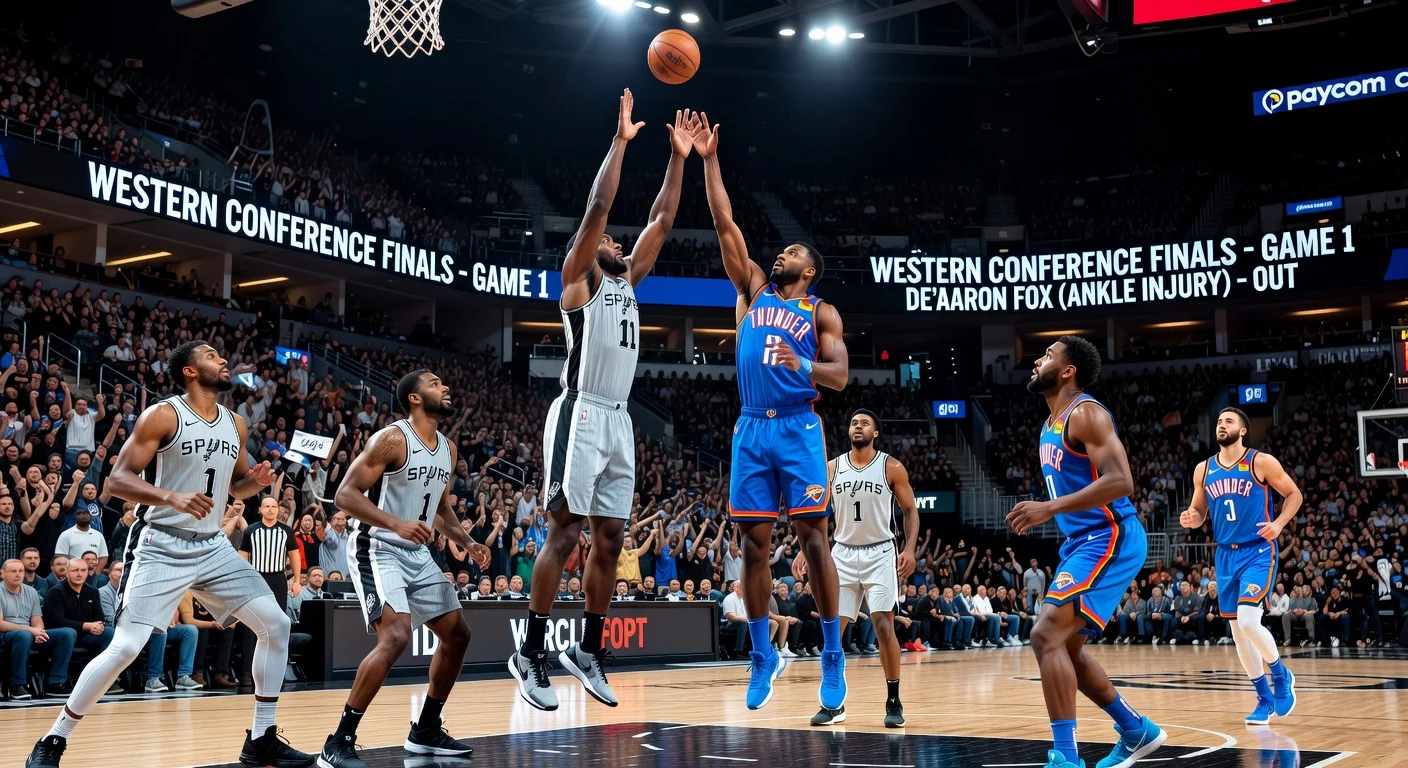 Realistic illustration of Spurs facing Thunder in playoffs without Fox