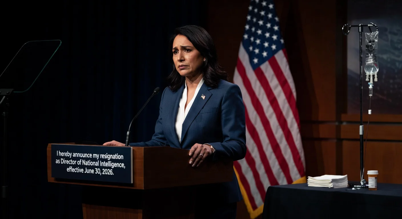 Tulsi Gabbard announcing her resignation as Director of National Intelligence due to her husband's illness.