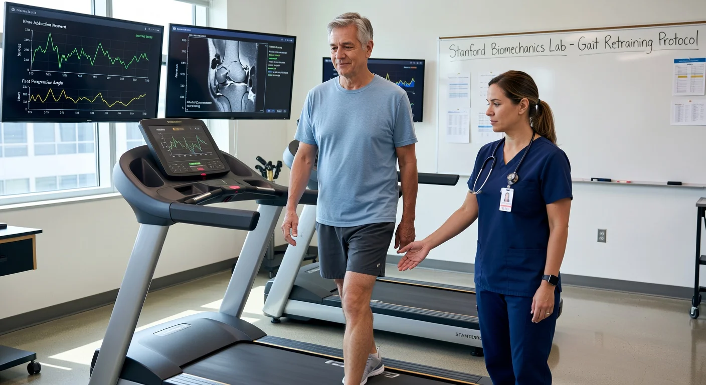 Patient undergoing personalized gait retraining for knee osteoarthritis in a Stanford lab